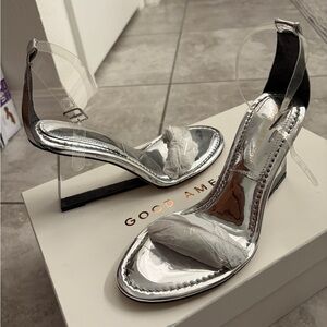 Good American Cinder-F-Ella Silver Clear Wedges